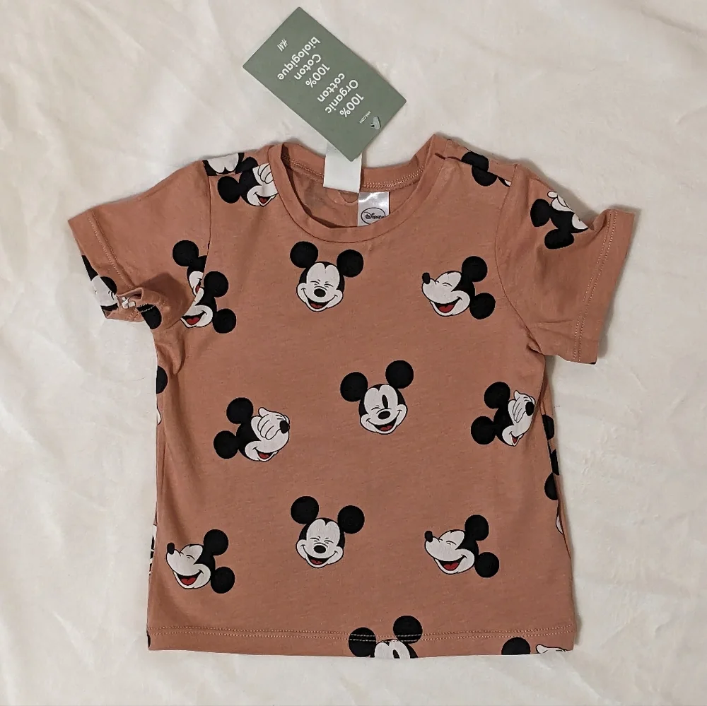 NWT H&M x Disney Mickey Mouse 2PC Organic-Cotton Top & Denim Shorts 6m